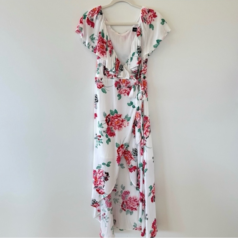 NWT MINKPINK Pretty Petals Wrap Front Dress Ivory Pink Floral High Low Womens XS - Picture 4 of 11